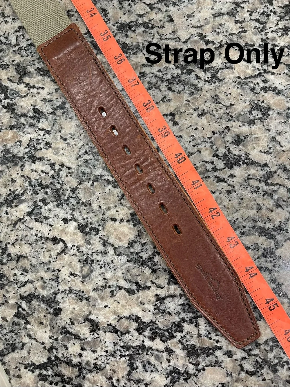 Vintage Eddie Bauer Khaki Canvas Belt Brown Leather Trim Preppy Neutral Men 40